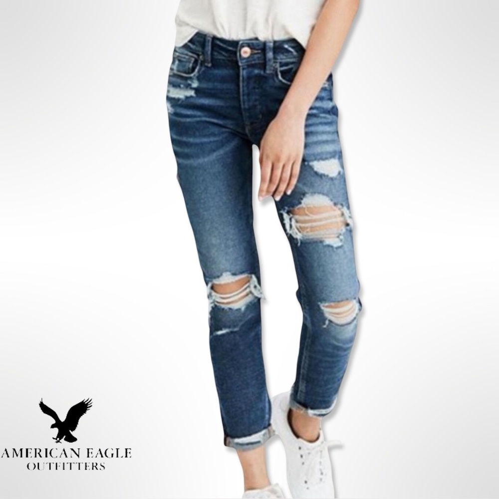 American Eagle Outfitters Tom Girl Women's Ripped Denim Jeans Size 6 Long